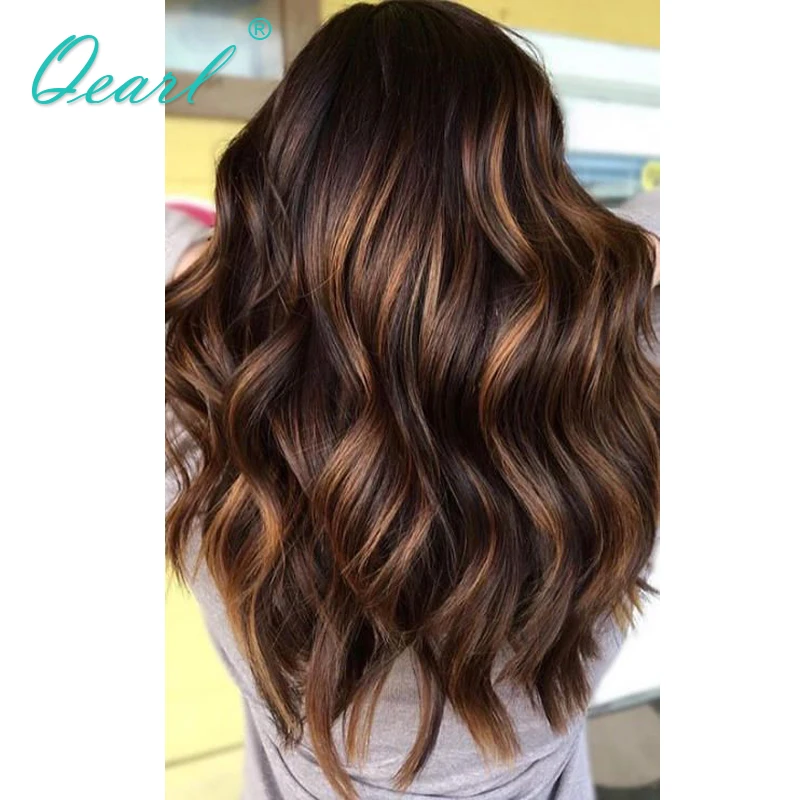 U part Human Hair Wig 2x4 Water Wave Cheap Sale Brown Honey Blonde Highlights Colored Wigs for Women 200% Thick Glueless Qearl