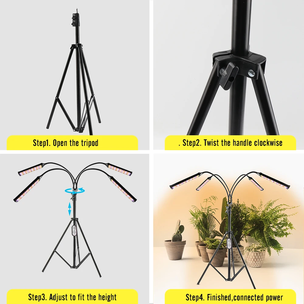 Dimmable 160W LED Plant Light Grow Lamp Full Spectrum Tripod Growing Bars Hydro For Flower Seeds Veg Indoor Greenhouse Grow Tent