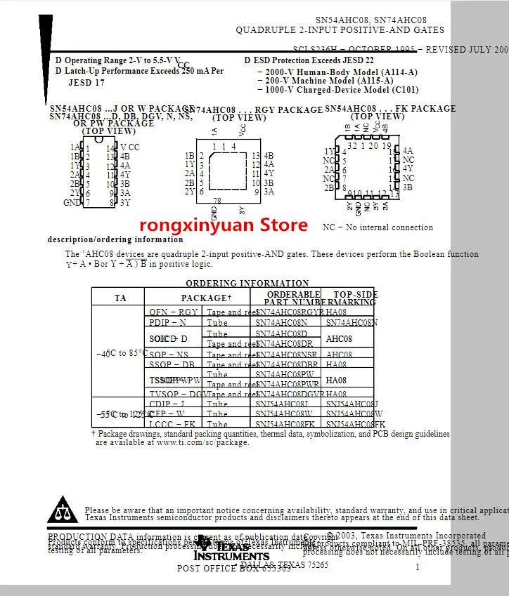 10 pcs/lot  SN74AHC08DR AHC08 SN74AHC08D SOP-14 74AHC08 SN74AHC08 QUADRUPLE 2-INPUT POSITIVE-AND GATES Original New 100% quality