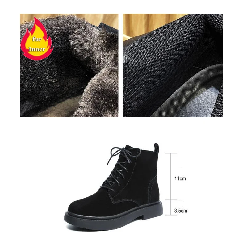Women Winter Fur Boots Cow Suede Motorcycle Short Boots Solid Desert Boots Female Shoes Women Ankle Boots for Women