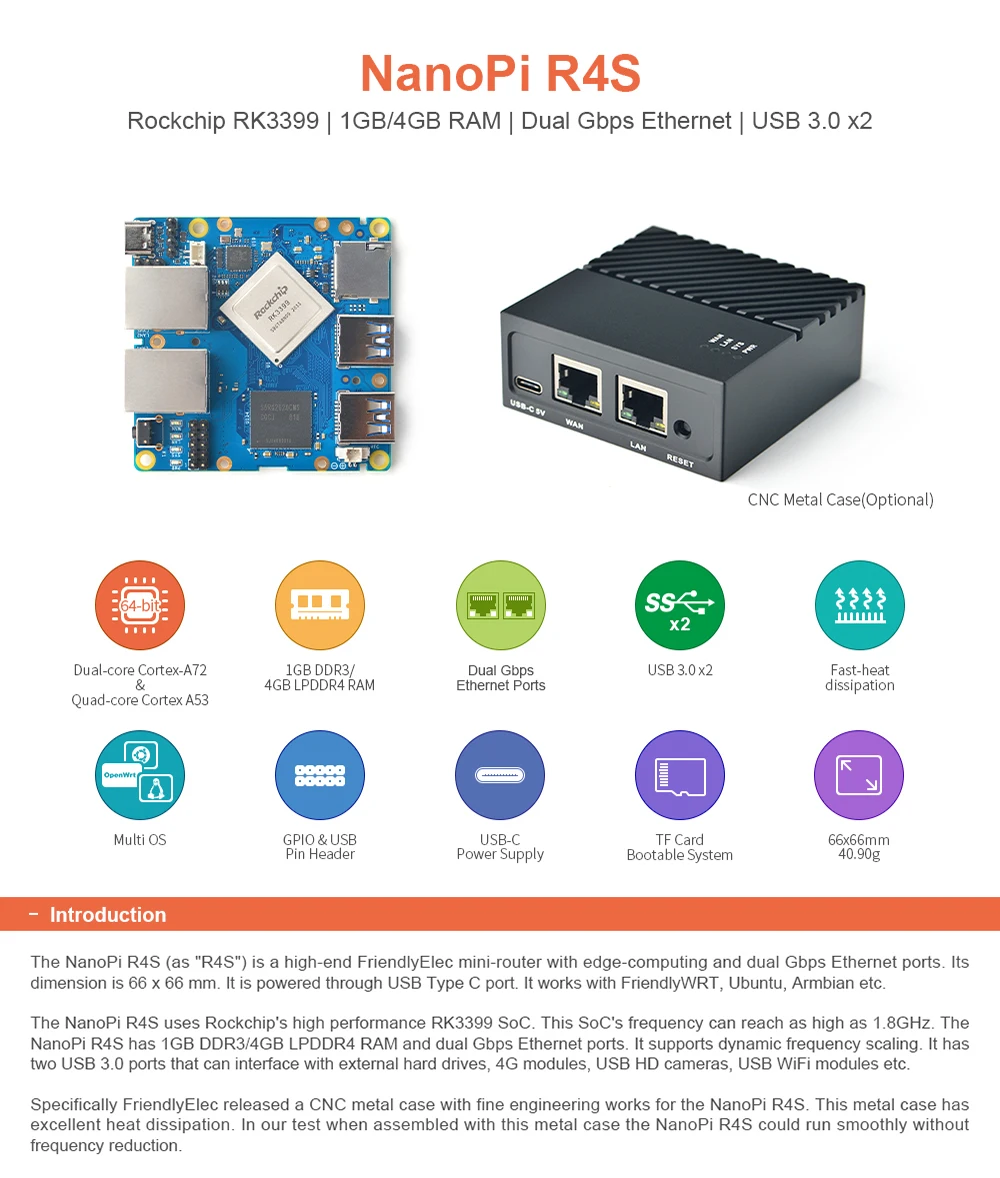 Imagem -02 - Friendlyelec Nanopi R4s Mini Placa de Desenvolvimento de Viagem Portátil Portas Ethernet de Dual-gbps 4gb Lpddr4 Baseado em Rk3399 Soc para Iot