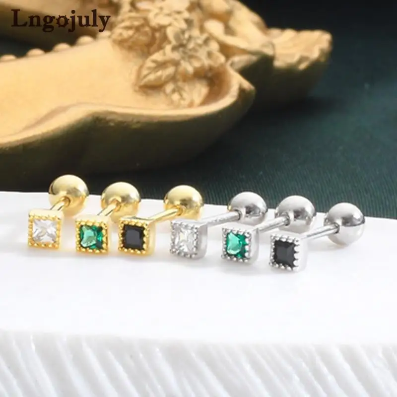 Top Quality 925 Sterling Silver Square Stud Earring For Women Girlfriend Children Screw Earrings Anniversary Party Jewelry Gift