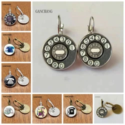 New Fashion Vintage Telephone Stud Earring Handmade Glass Dome Retro Telephone Dial Classic Jewelry Round Earrings