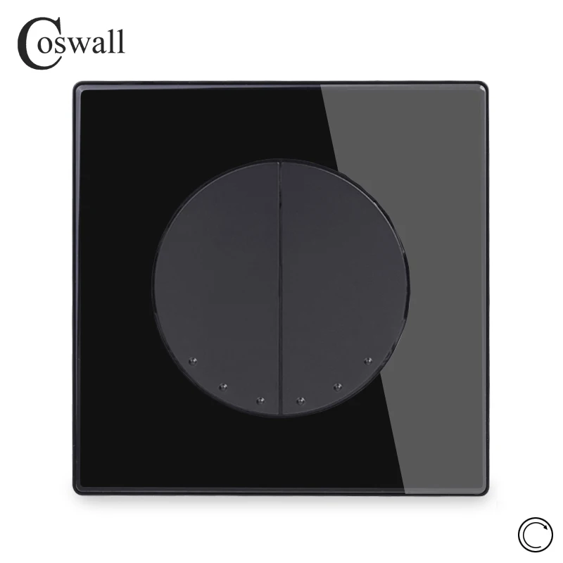 

Coswall 2-бандовый сброс импульсного переключателя штор с мгновенным контактом, кнопочный настенный выключатель света, черная стеклянная панель, серия L66/L88