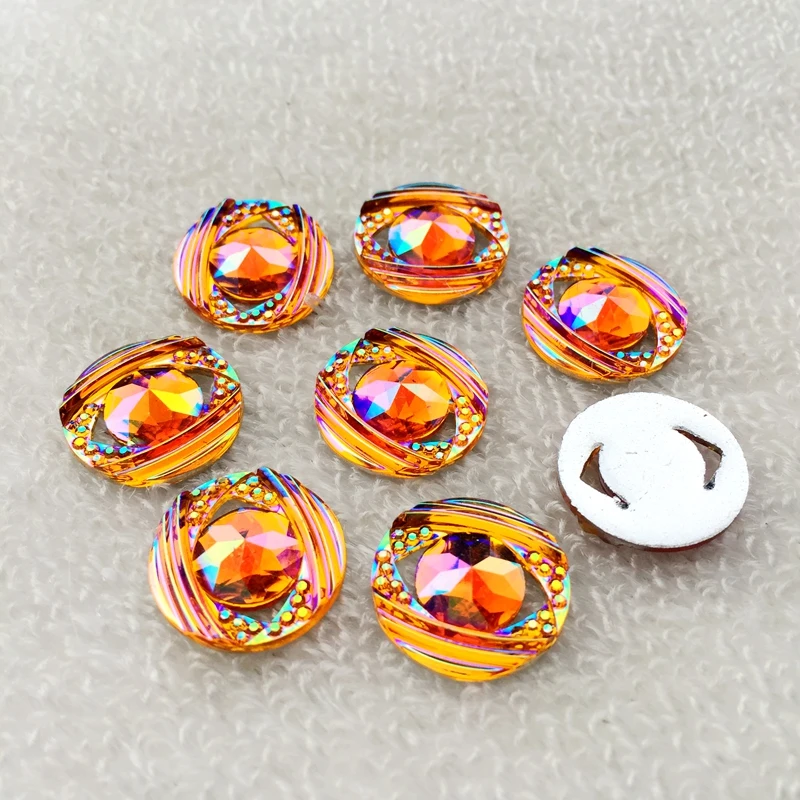 10pcs 18mm AB colour Round Flat Back stones and crystal Resin Rhinestone trim Gems For Costume Button Crafts -E842