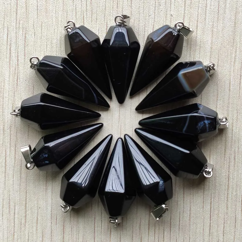 Fashion high quality natural black onyx Pendulum Pyramid Pendants fit jewelry making wholesale 12pcs/lot free shipping