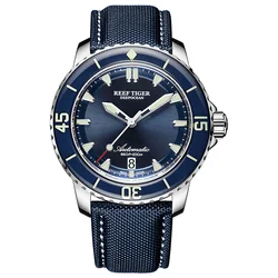 Reef Tiger/RT Super Luminous Dive Watch Mens Blue Dial Analog Automatic Watches Nylon Strap reloj hombre RGA3035