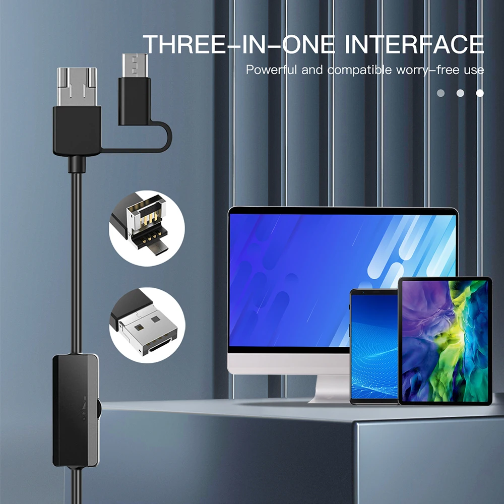 Câmera industrial do endoscópio do telefone móvel de 3in1 usb da dupla-lente ip689 impermeável 8mm/5.5mm1080p conduziu a luz linha macia e dura