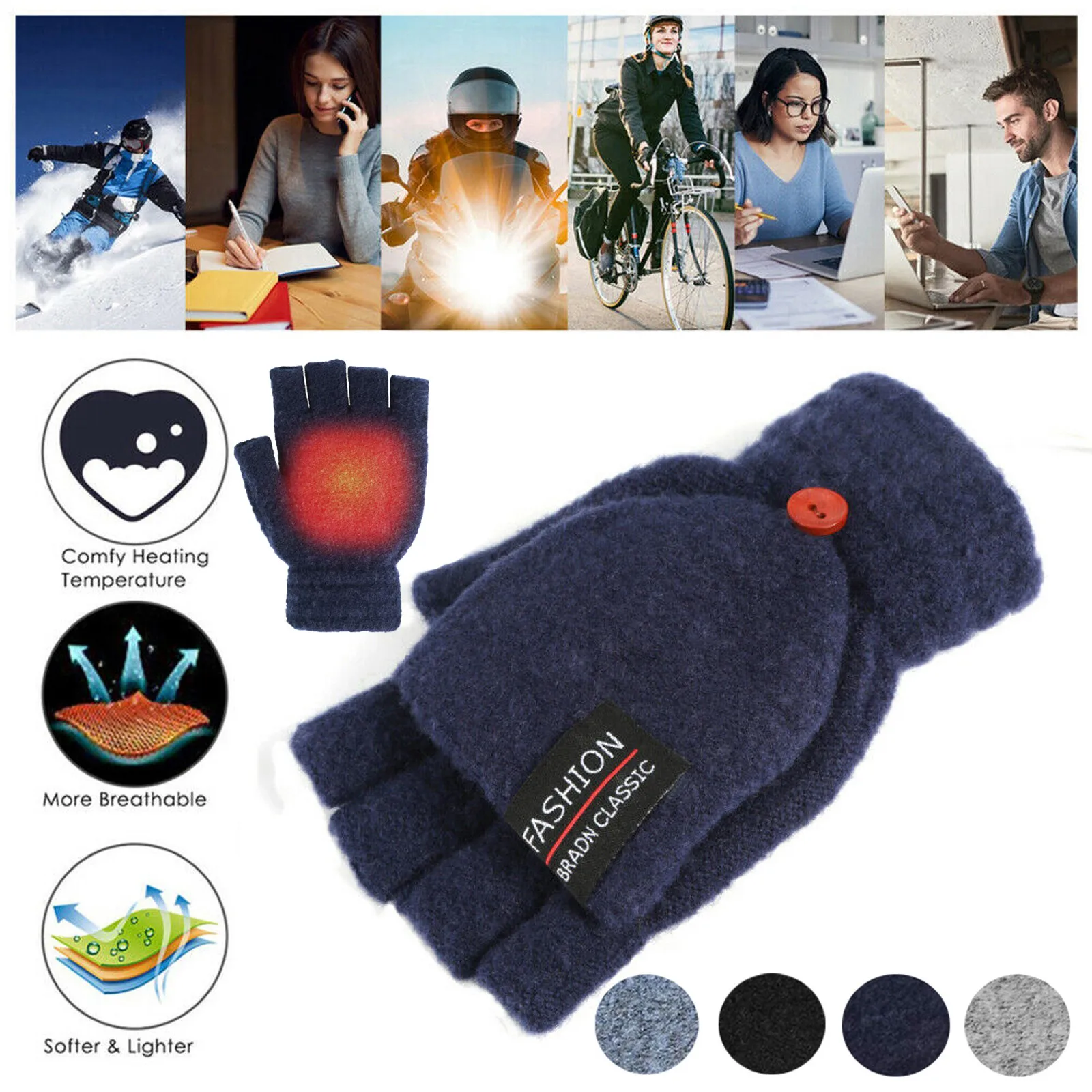 2020 New Laptop Women Men USB Heated Mitten Full&Half Finger Winter Warm Knit Hand Gloves