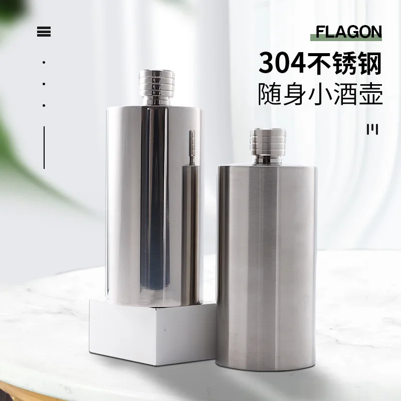 Portable Outdoor Stainless Steel Whisky Flagon, Alcohol Hip Flask, Personalized Cylindrical Whiskey Bottle Kettle, 500ml, 1000ml