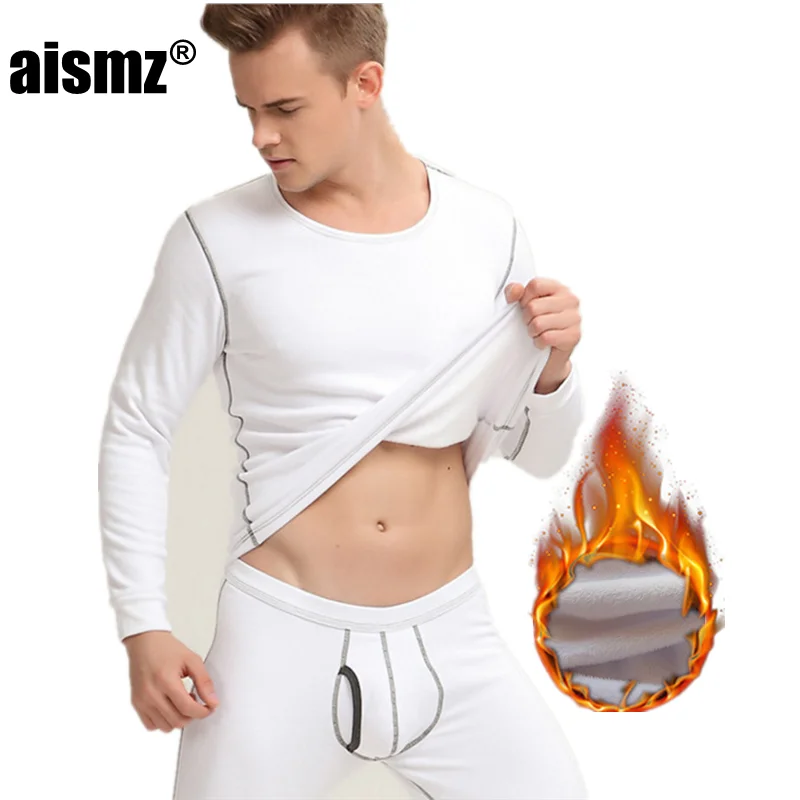 

Aismz Men's Thermal Underwear Winter with Cashmere Skin Friendly Cotton Cashmere Thicken Long Johns Soft Fleece Keep Warm Men