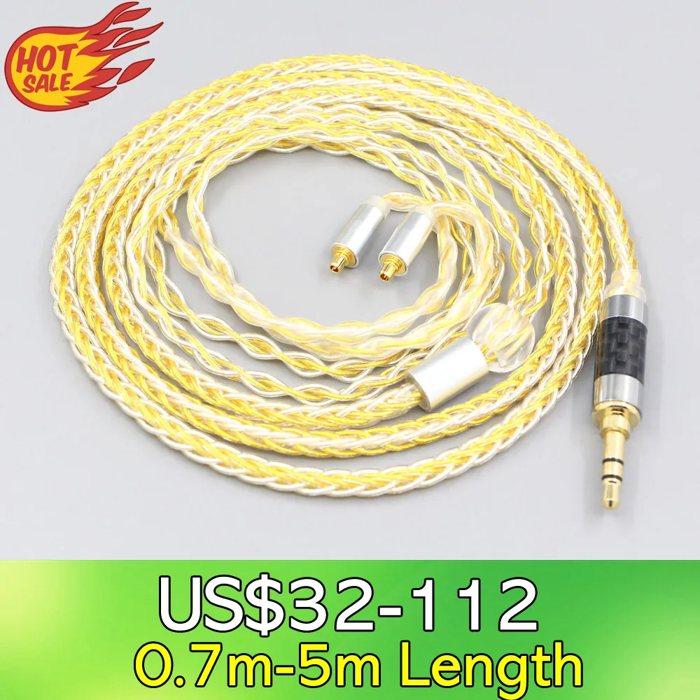 

LN007296 8 Core OCC Silver Gold Plated Braided Earphone Cable For Dunu T5 Titan 3 T3 (Increase Length MMCX)