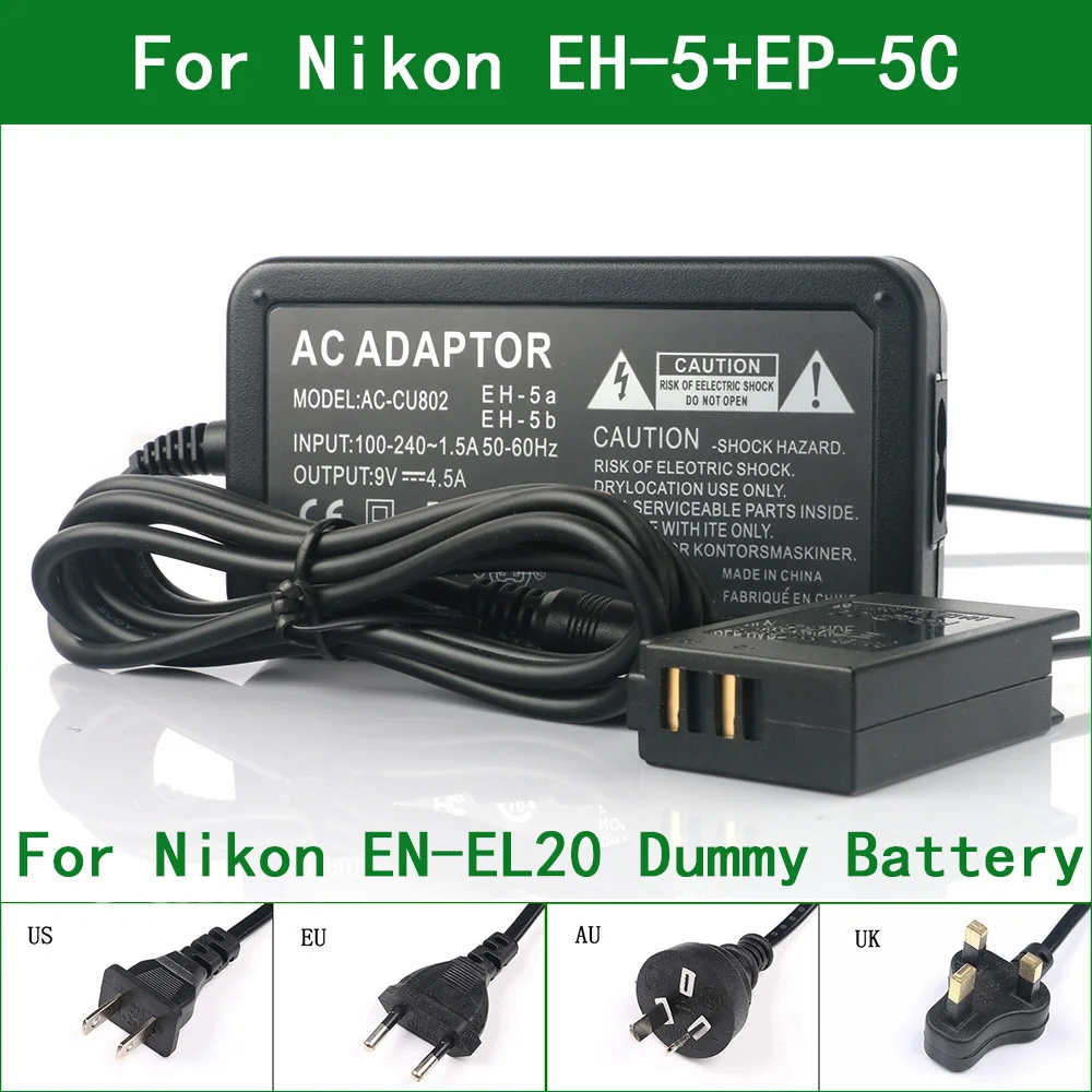 

EH-5 + EP-5C DC Coupler EN-EL20 Dummy Battery AC Power Adapter For Nikon 1J1 1J2 1J3 1S1 1AW1 1V3 P1000