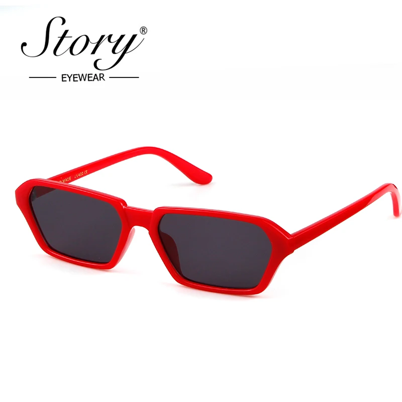 STORY 2018 Vintage Rectangle Sunglasses Women Brand Small Frame Sun Glasses Ladies Black Red White Shades 90S Sunglasses