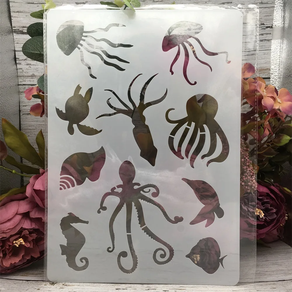 A4 29*21cm Sea Octopus Turtle Jellyfish DIY Layering Stencils Painting Scrapbook Coloring Embossing Album Decorative Template