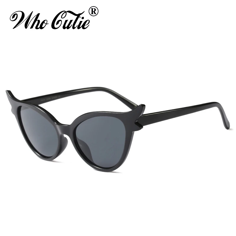 WHO CUTIE Brand 2025 Vintage 90s Unique Cat Eye Sunglasses Women Sexy Red Frame Retro Black Cateye Sun Glasses Shades Gift OM594