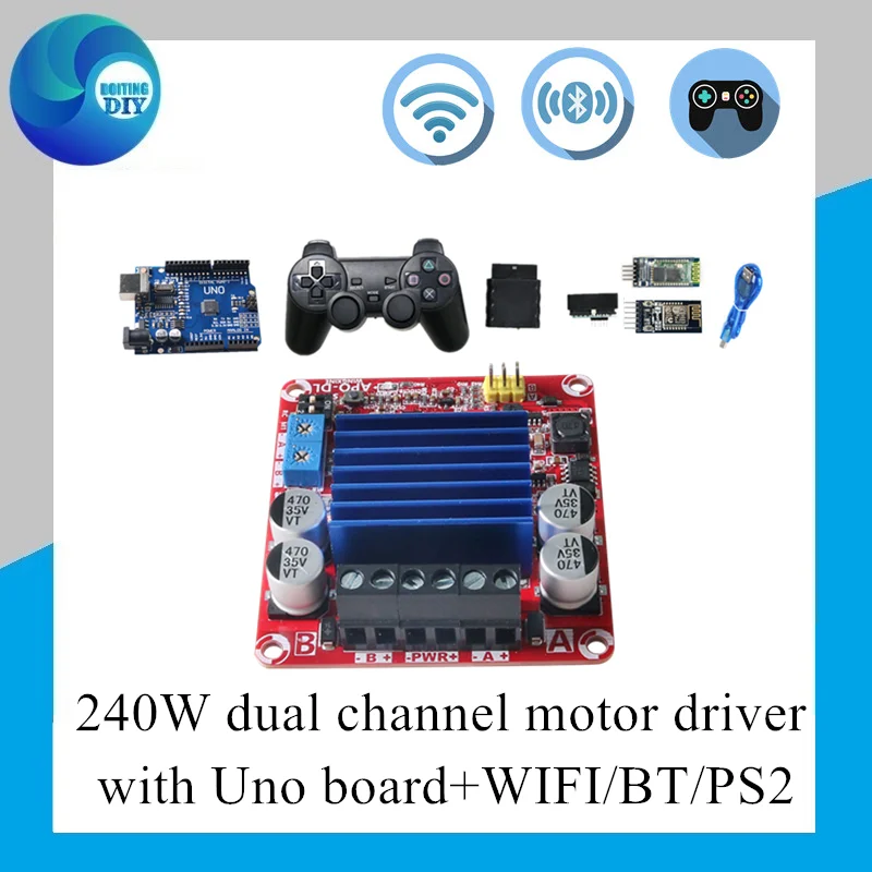 

50kg Big load Control Kit High power DC brush motor drive board for arduino+wifi/bluetooth/ handle Designed for heavy bear tank