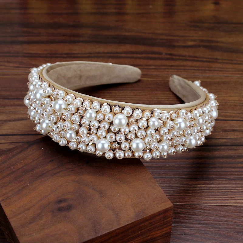 Wide Handmade Full Crystal Beaded Wedding Headbands Pearl Bridal Hairbands For Women Hair Accessories