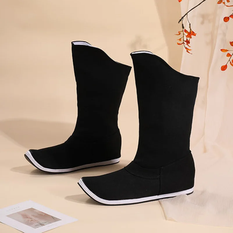 Adults minister chinese cosplay ancient dynasty boot black soldier shoes han dynasty boots