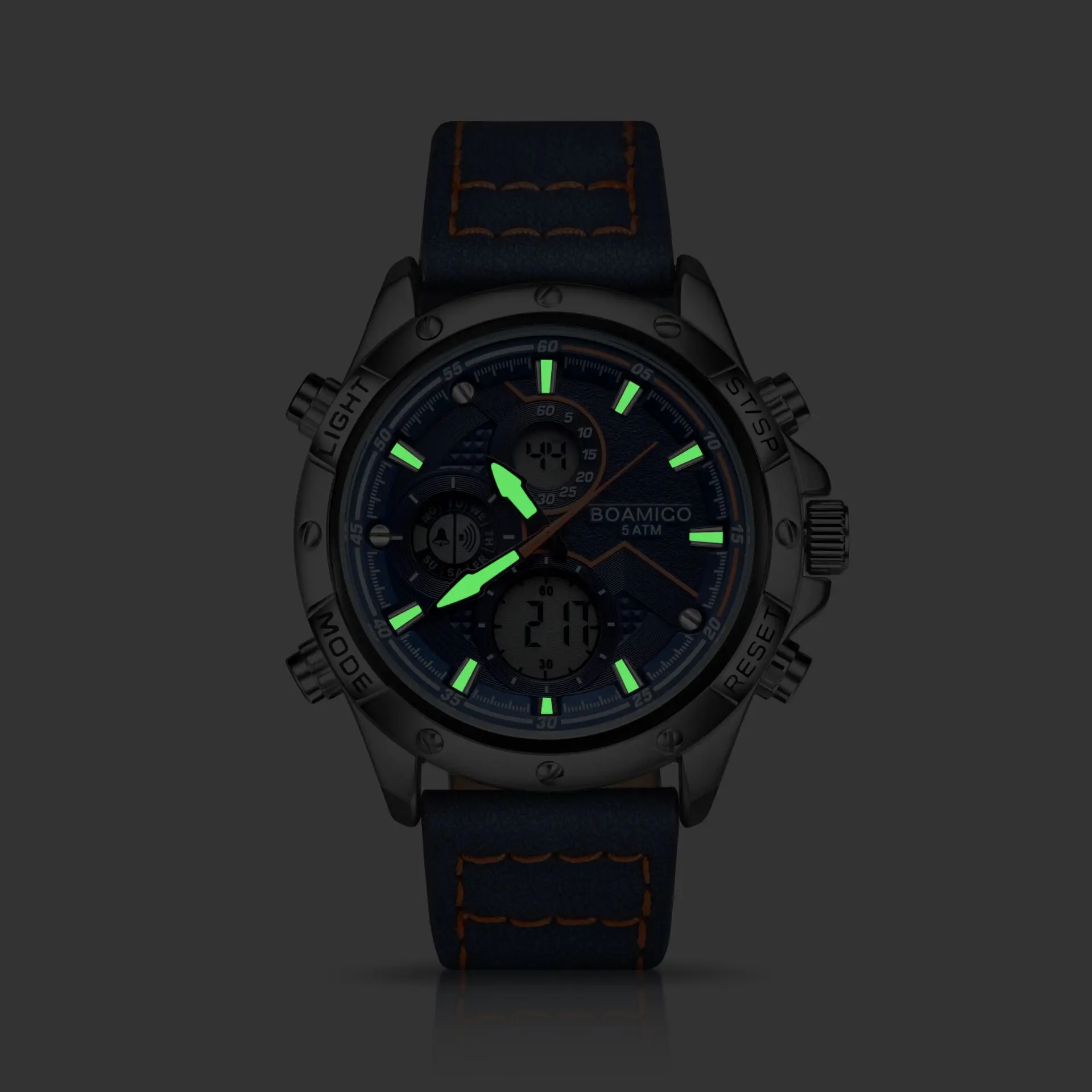 BOAMIGO Mens Watches Top Brand Luxury Military Digital Quartz Watch Leather Waterproof Sport Chronograph Wrist Watch