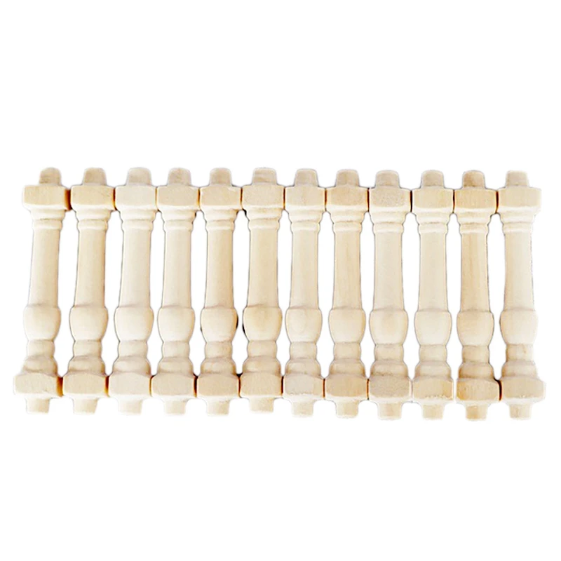 Mini furniture model railing 12Pcs DIY Spindles Balusters Wooden Dollhouse Miniature 1/12 Scale Stair Railing Decoration Toys