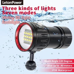 Lampe de Plongée à Lumière LED, Torche Tactique pour Plongée Sous-Marine à 100 m, Étanche, Lampe pour Caméra Vidéo, Nouvelle Collection, Forte de 20000Lumens