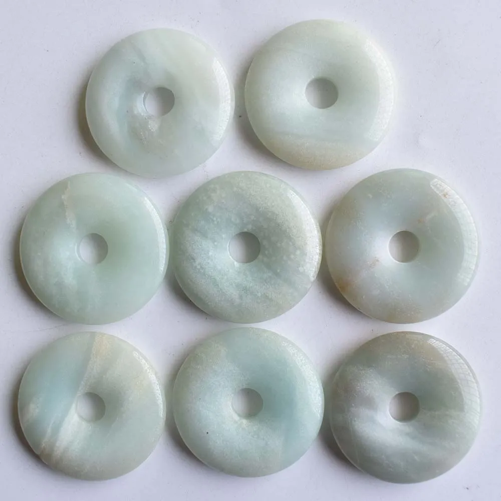 Superior quality natural stone Amethysts amazonite doughnut Necklace Pendant 30mm Round  ladies jewelry gifts wholesale 8pcs/lot