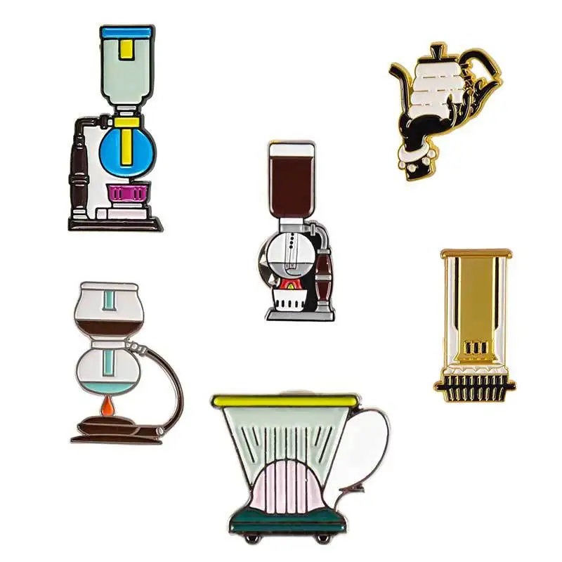 Creative Cartoon Coffee Syphon Pot Badge Coffee Filter Cup Brooch Pin Cafe Personality Jewelry Barista Friends Gift Wholesale