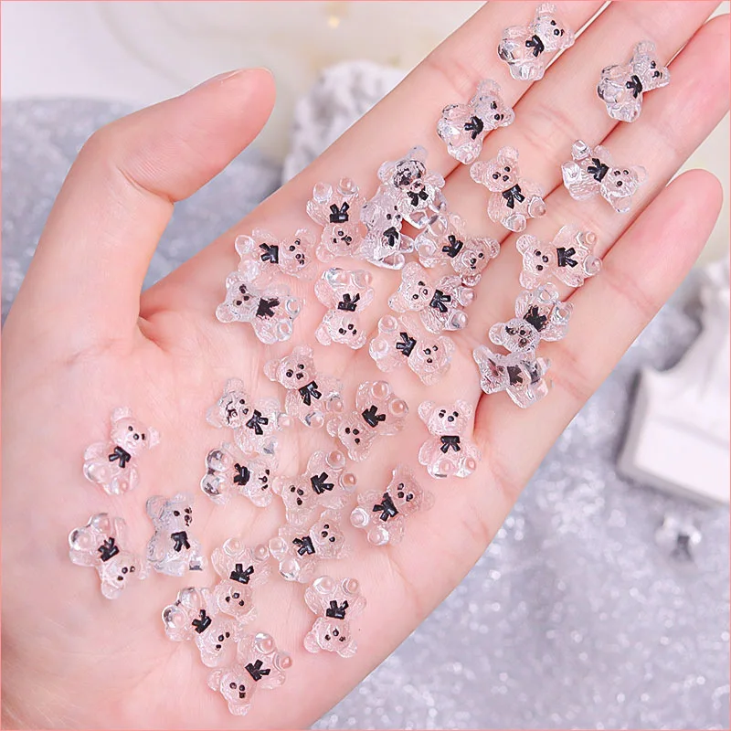 100Pcs Lovely Bow tie Mini Little Bear Resin Manicure Ornaments DIY Craft Jewelry Earrings Decor Materials Nail Art Accessories