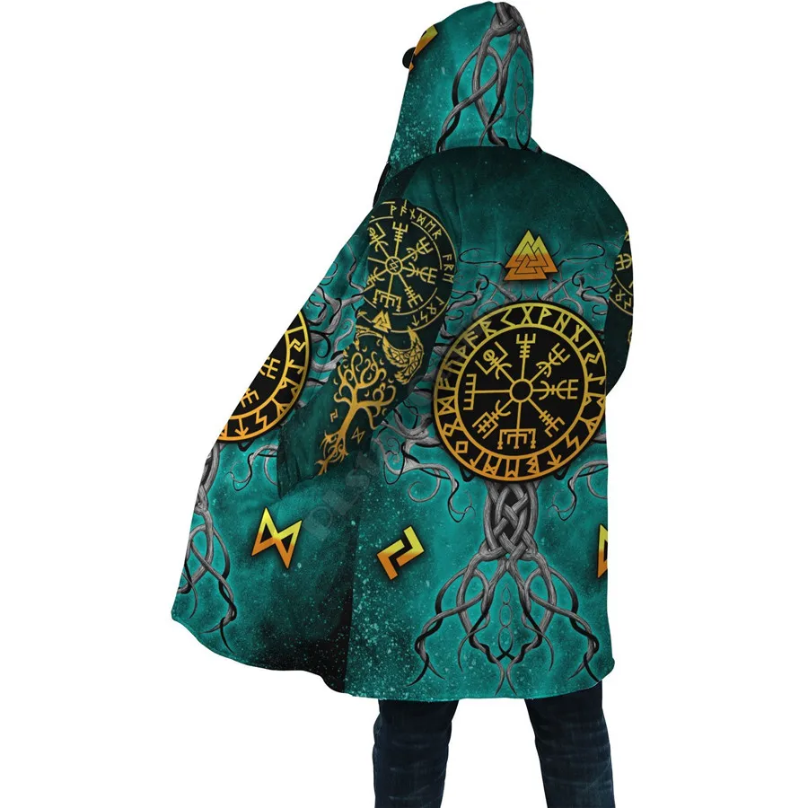 Yggdrasil - Norse Tree Of Life Cloak 3D Printed Hoodie Cloak dla mężczyzn i kobiet Winter Fleece Wind Breaker Warm Hood Cloak