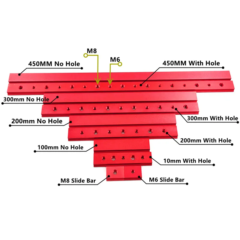 Aluminium M6/M8 T track Slot Slider Schiebe Bar Für 30/45 Typ T-Track Jigs Schraube Slot Verschluss holzbearbeitung Werkzeug Rot – Detail 3