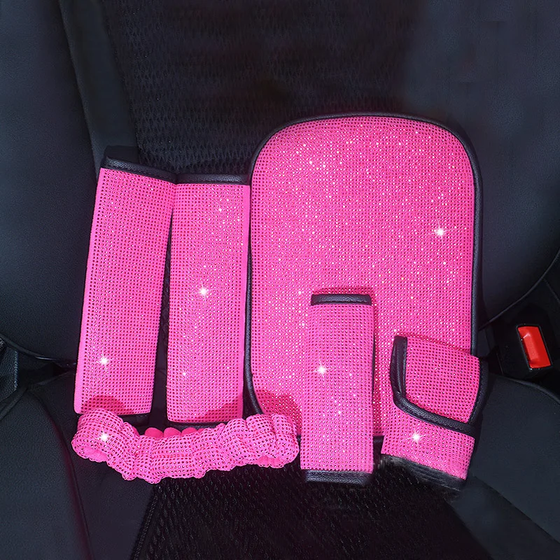 

Diamond Crystal Car Steering Wheel Covers Handlebar Handbrake Gear Shift Cover Seat Belt Shoulder Guard Car Interior Accessories