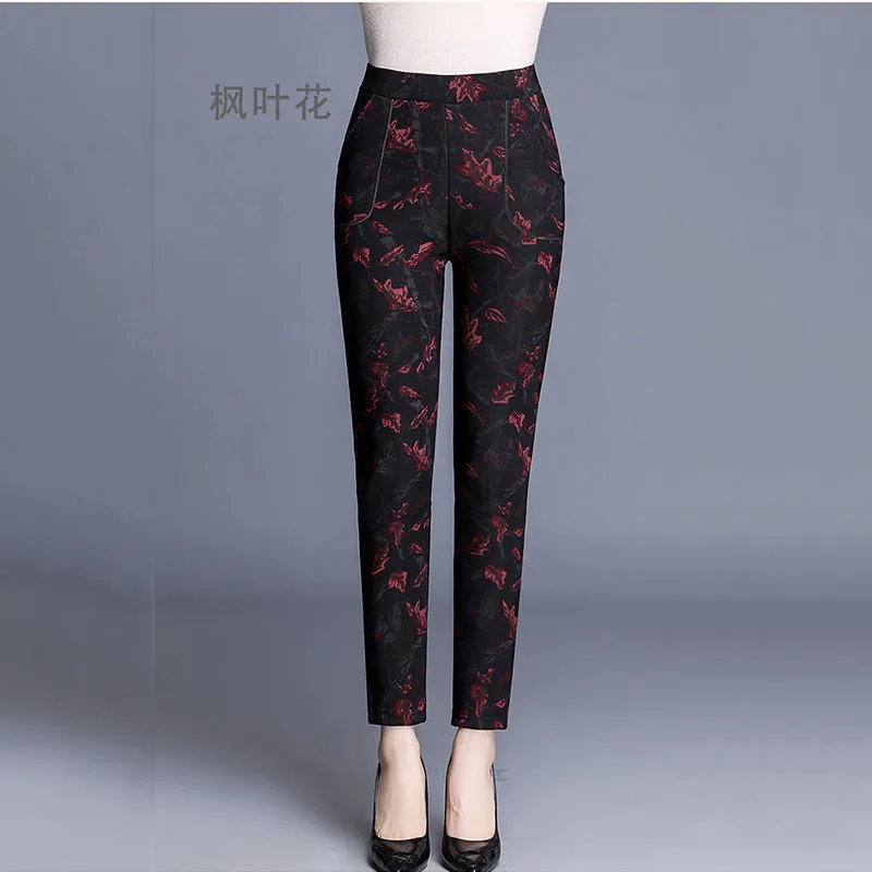 Thêm Nhung Dày TRUNG NIÊN Quần Legging Nữ Bên Ngoài Mặc Mùa Thu Đông 2021 Mới Giữ Ấm Mẹ Rời Cotton Hoa quần