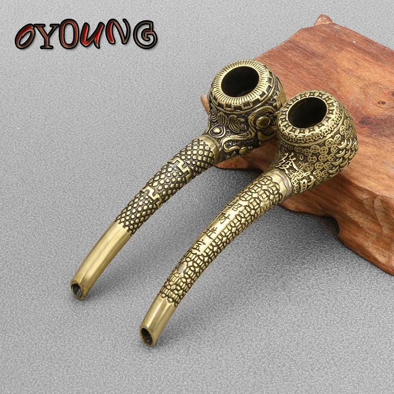 Pure Copper Smoke Tipsy Double Face Buddha Characters-Jing Brass Smoking Pipe Mouthpiece Cigarette Holder Husband Father's Gift