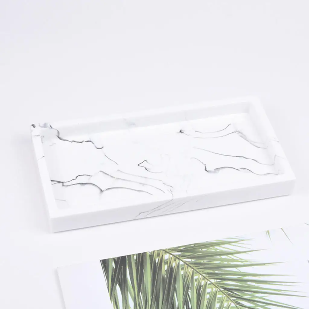 Marbled Storage Tray Resin Jewelry Display Plate Cosmetic Organizer Rectangle Home and Hotel Serving Tray