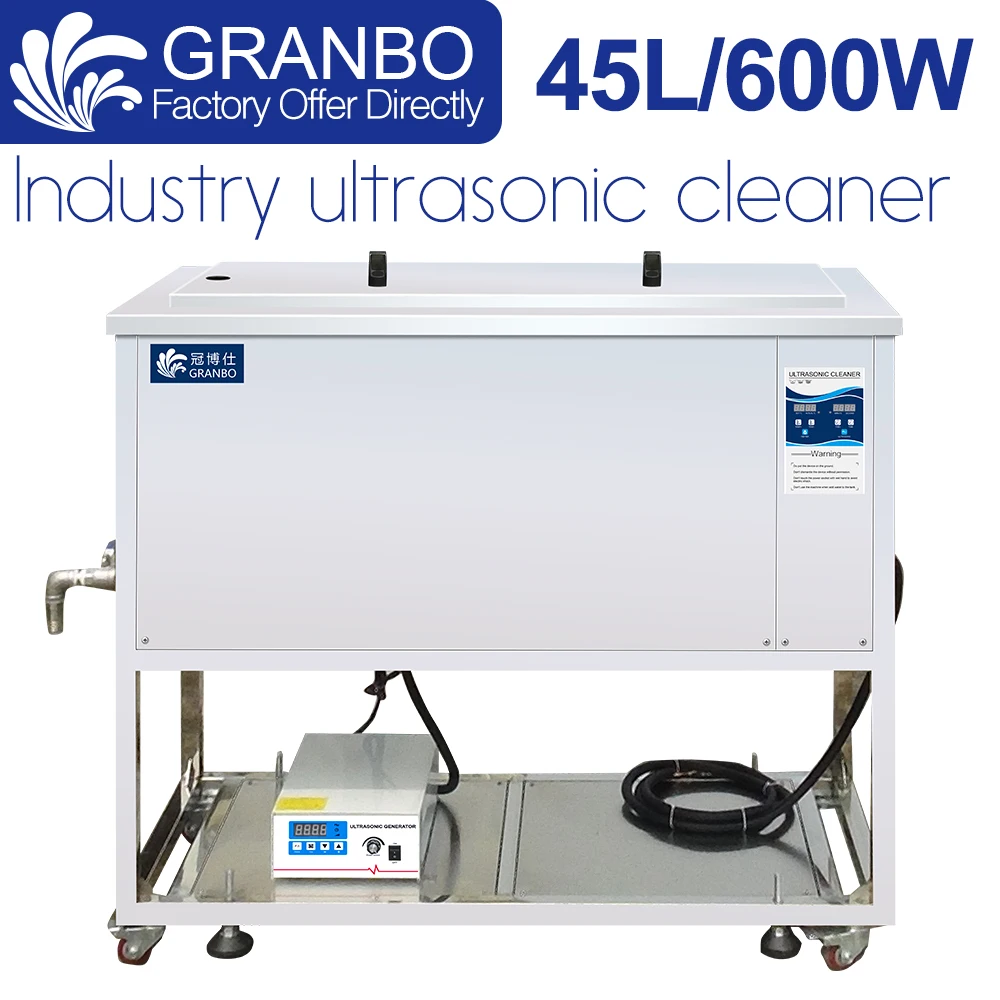 Granbo Customized Industrial Ultrasonic Cleaner 45L Movable Heightened Bath 600W Digital Generator Timer Heater Control Washer