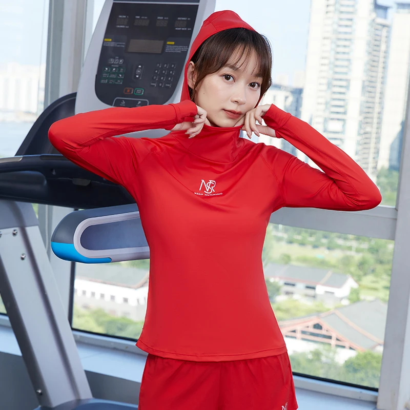 Hooded Training Running T-shirt Gym Female Breathable Quick-Dry Long Sleeved Loose Fitness Clothing Yoga shirt Top Women Tees