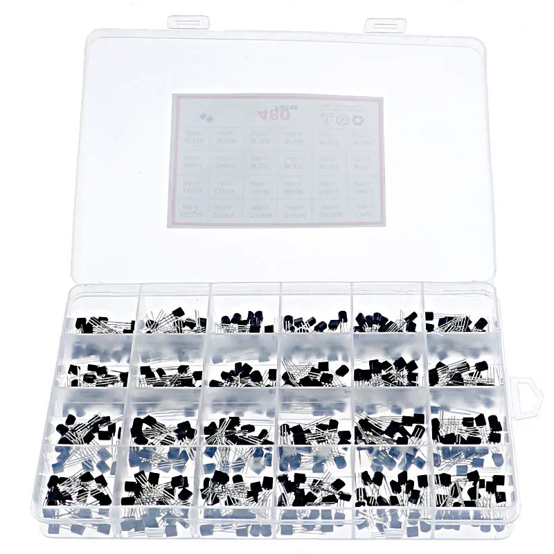 480Pcs 24 Types Silicon In-line NPN / PNP Transistor Assortment Kit Pack 2N2222 Components & Supplies Active Components