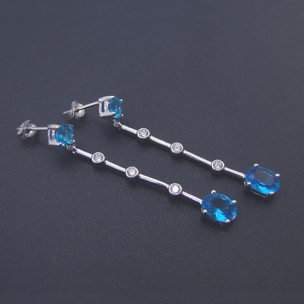 Matched Blue Zircon Gold Princess Dangle Earrings at 1stdibs