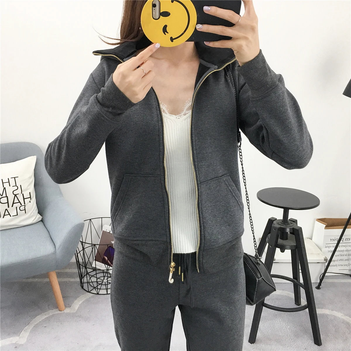 Juicy Lovers Brand Women Sporting Suits Set Velvet Pile Thicken Inside Casual Tracksuits Hooded Collar Winter Sportswear suit