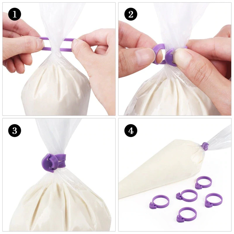 

10pcs/set Reusable Silicone Cream Piping Bag Ties Fixed Rings DIY Piping Decorating Bag Rubber Band Lashing No Leaks Pastry Tool