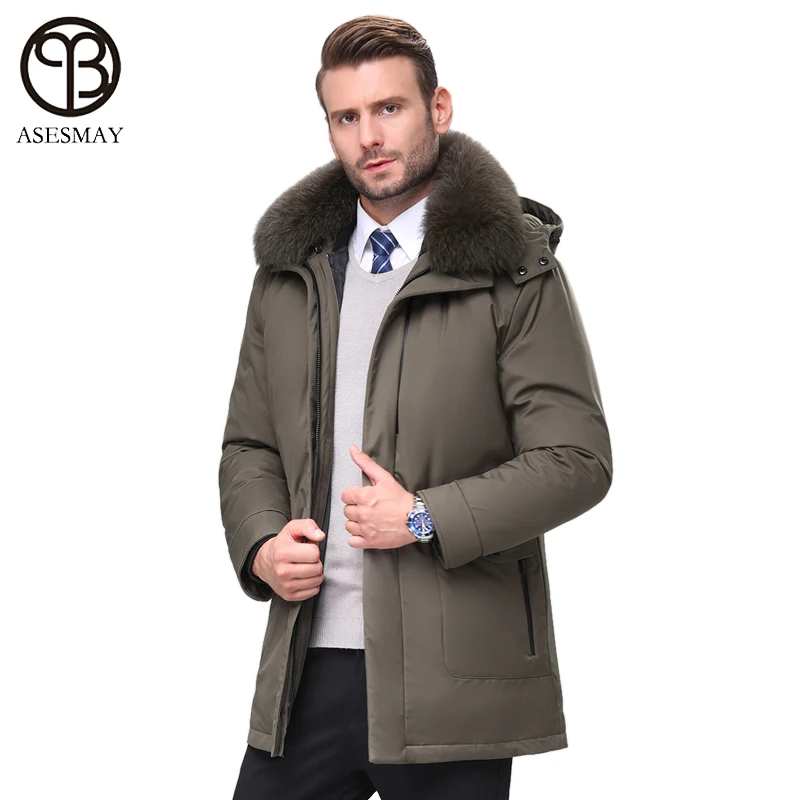 Winter Jacket Men 2021 New High-quality 90% White Duck Down Long Coat Hooded With Fox Fur Thick Liner Detachable Degree For -25