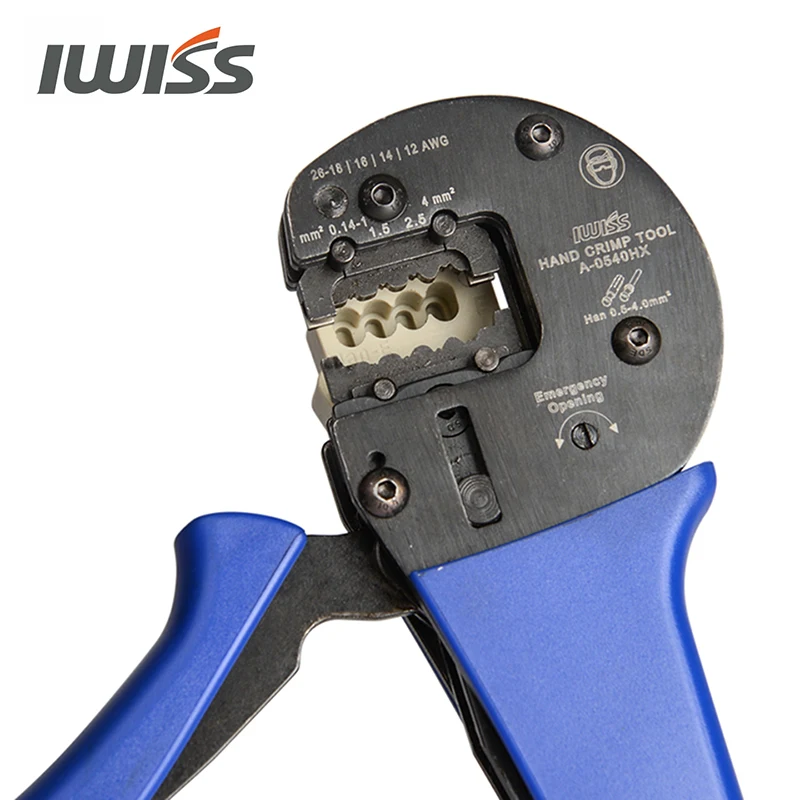 IWISS IWS-0540HX Hand Crimping Tools for 0.14mm2-4.0mm2 (AWG26-12) Harting Han D/E/C Connectors with Locator