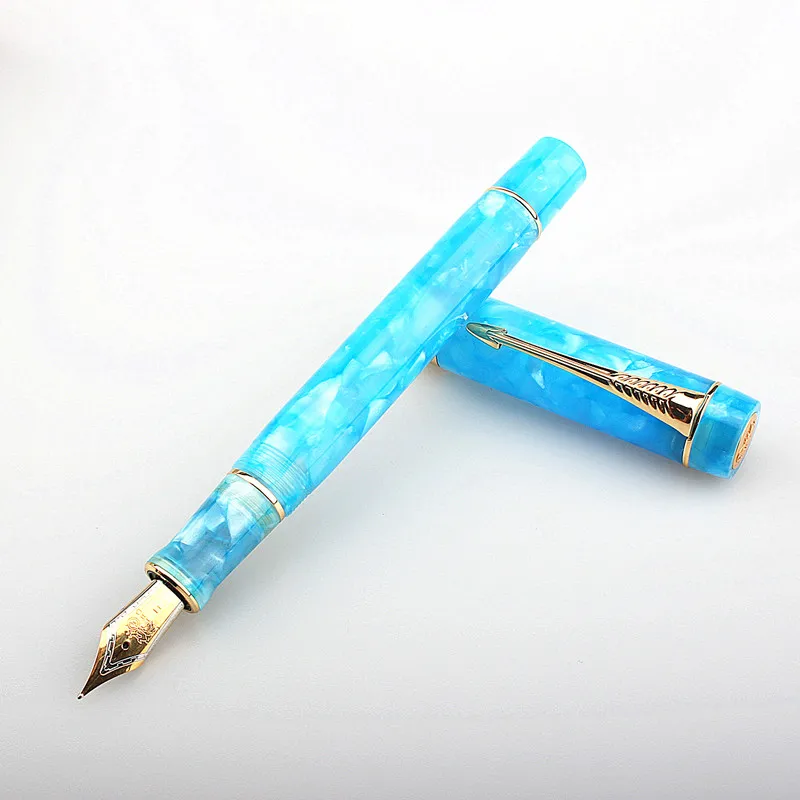 NEW Jinhao Fountain Pen Gemstone Sky Blue Acrylic Resin Iridium 0.5/1.0MM Bent Writing Pen Gift Set for Business Office