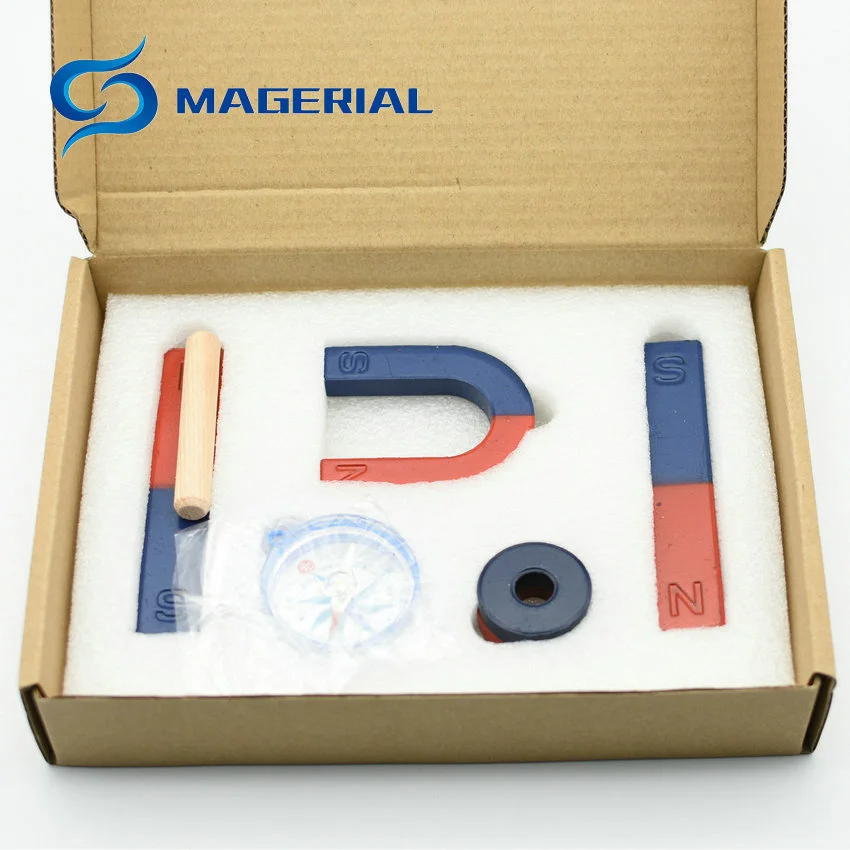 1 set Magnetic Teaching Tool Kit Horseshoe Magnet U type and compass with two rings two bar magnet / Toy magnet