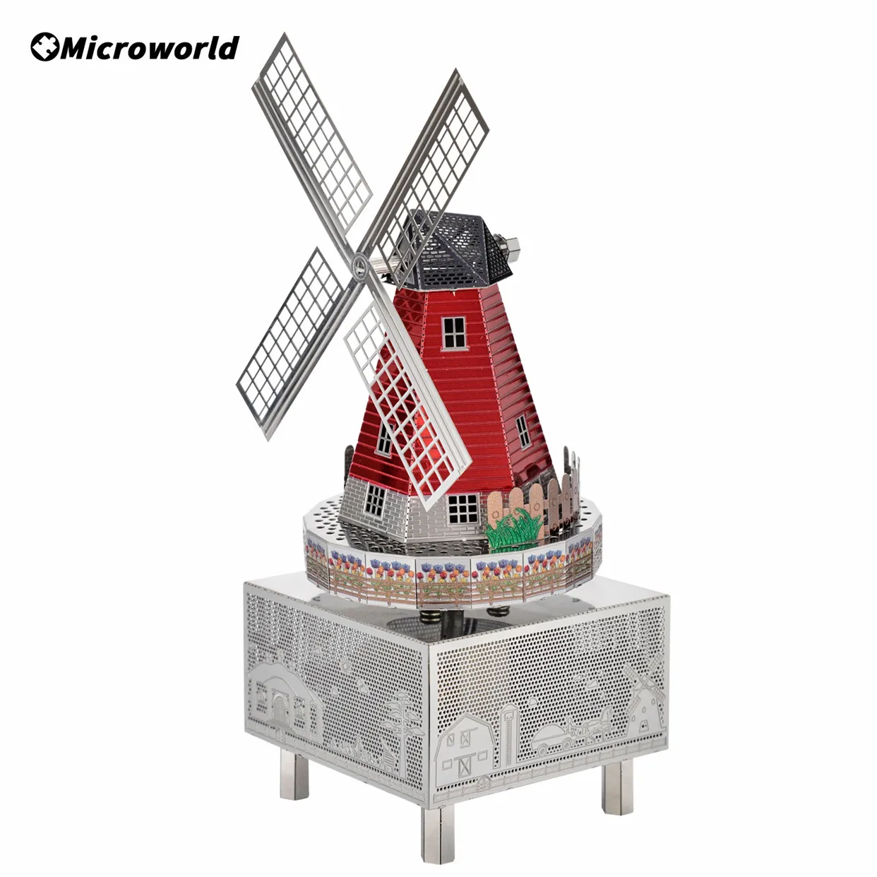 Microworld-juegos de rompecabezas de Metal 3D, molino de viento de fantasía, caja de música giratoria, modelo DIY, rompecabezas, regalos de Navidad y cumpleaños para niños, juguete