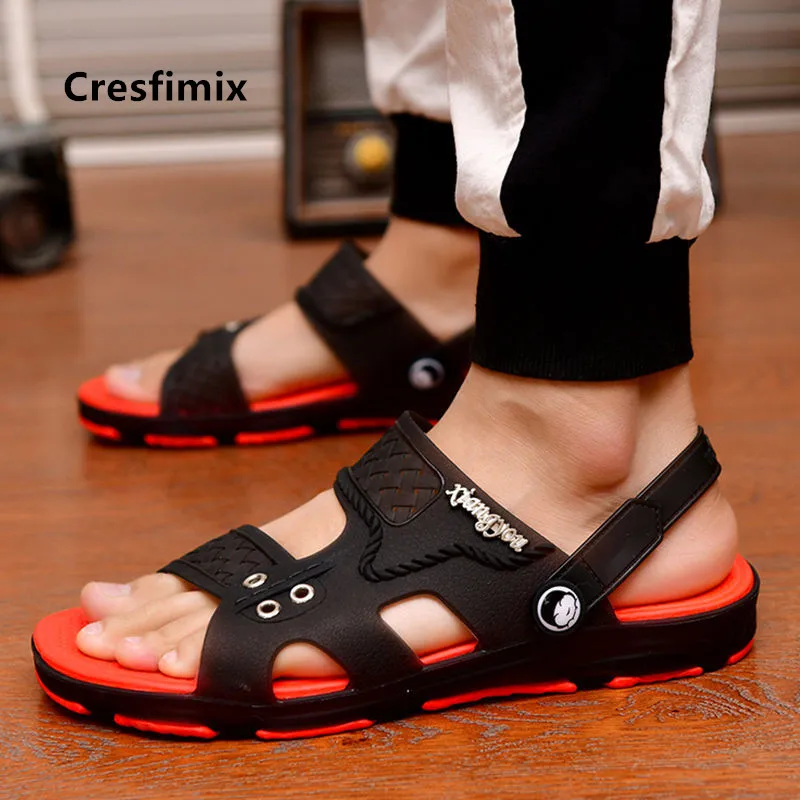 Male Fashion High Quality Patent Leather Buckle Strap Comfort Shoes Men Casual Stylish Black Flat Platform Sandals E5725