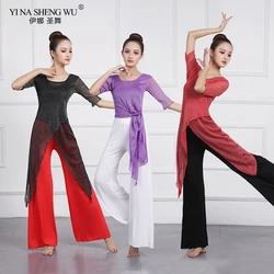 New Women Belly Dance Wear Practice Costume 2pcs Set Clothes Half Sleeve Top Pants Oriental Indian Dancing Beginners Training