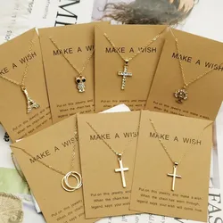 Charm Gold Color Crystal Cross Pendant Necklace For Women Men Tower Circle Owl Couple Jewelry Gift Neck Chain Choker Accessories