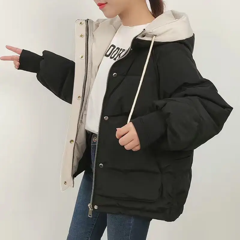 

Fashion Short Winter Jacket Women Casual Warm Solid Hooded Parka Coat Office Lady